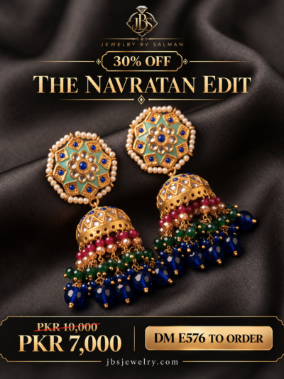 Navratan Kundan Jhumka Earrings with Bead Tassels