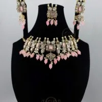 Blush Pink Kundan Choker Set with Pearl Drops