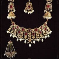 Ruby Kundan Choker Set with Earrings, Tikka and Jhumar | JBS Jewelry