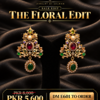 Ruby Emerald Floral Kundan Drop Earrings - Image 2