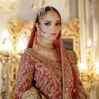 Ruby Kundan Bridal Collar Set with Jhumar and Nath - Image 3