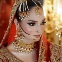 Ruby Kundan Bridal Collar Set with Jhumar and Nath - Image 4