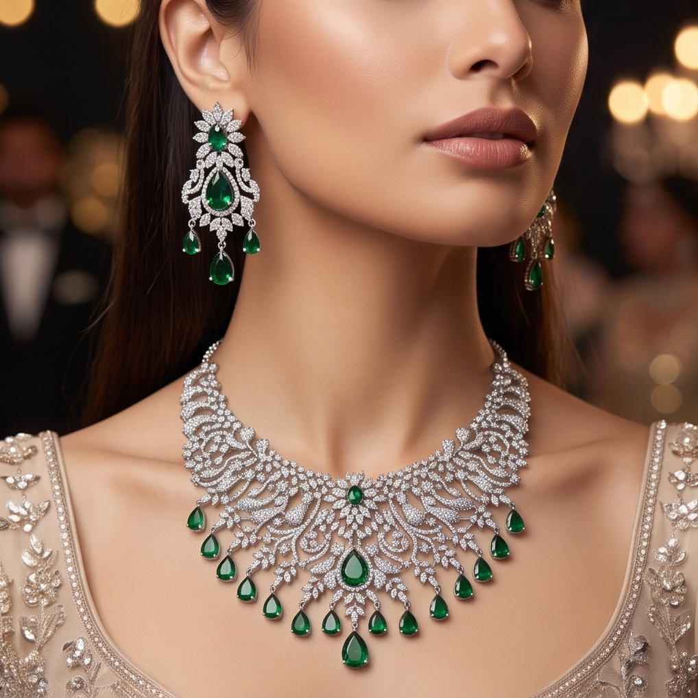 wp-17843757461492312925830098484167 Green Teardrop Diamond-Style Necklace Set | JBS Jewelry