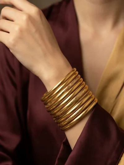Gold-Tone Calligraphy-Style Bangles Set of Ten | JBS Jewelry
