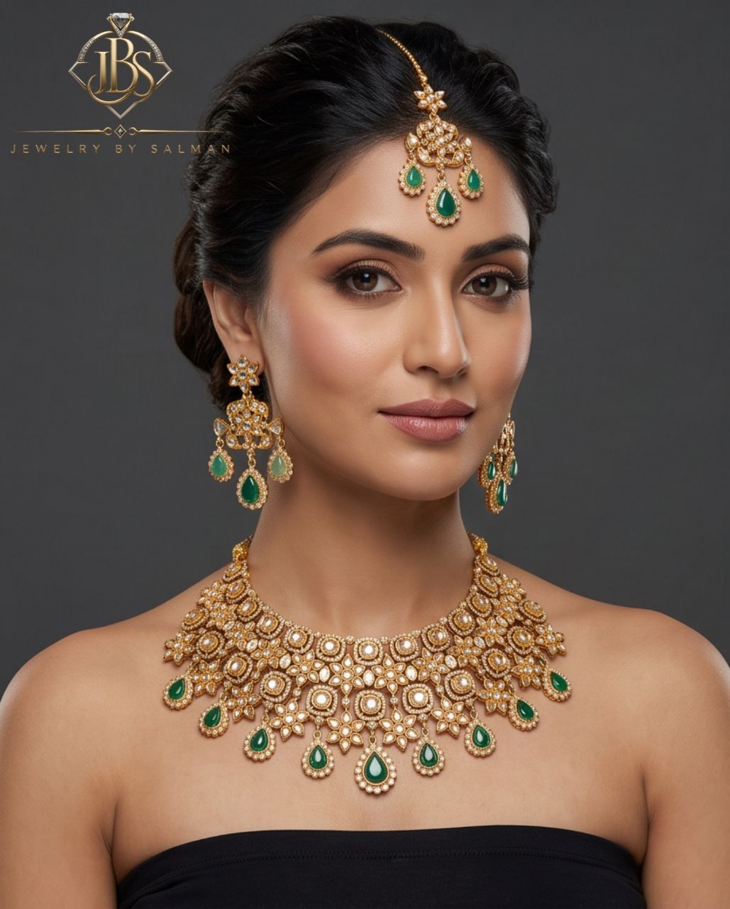Elegant Green Stone Bridal Set