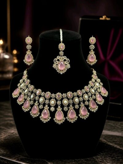 Blush Pink Teardrop Pearl Necklace Set