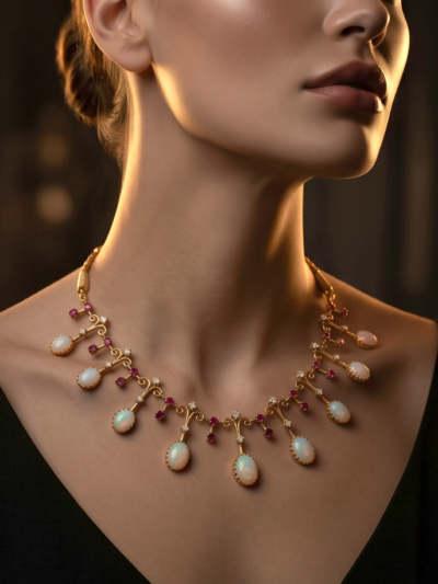 Designer Opal & Ruby-Inspired Necklace Set
