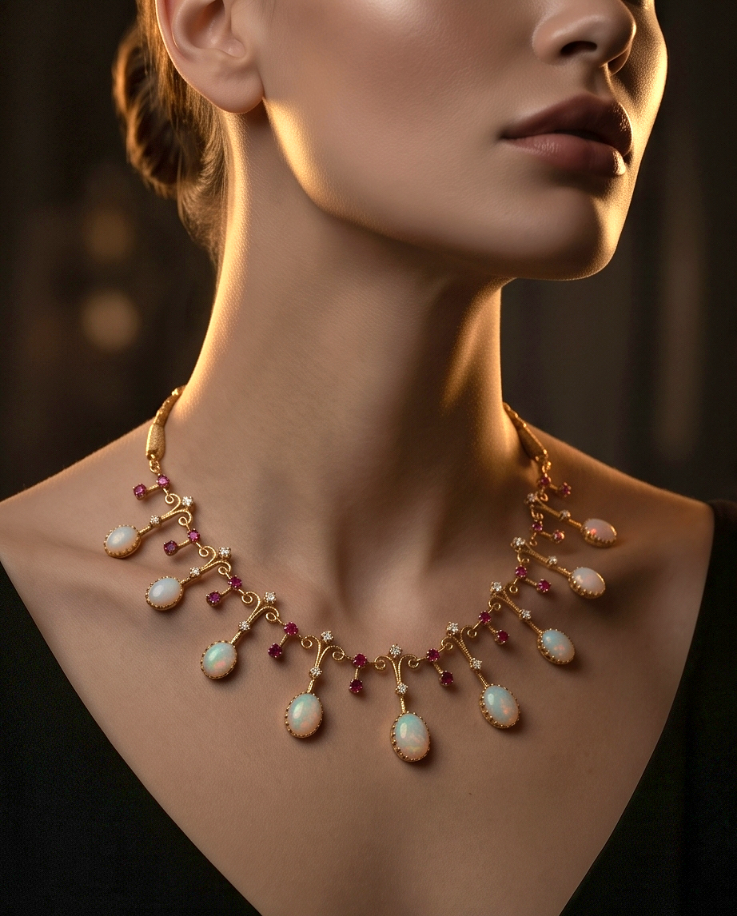 Designer Opal & Ruby-Inspired Necklace Set | JBS Jewelry