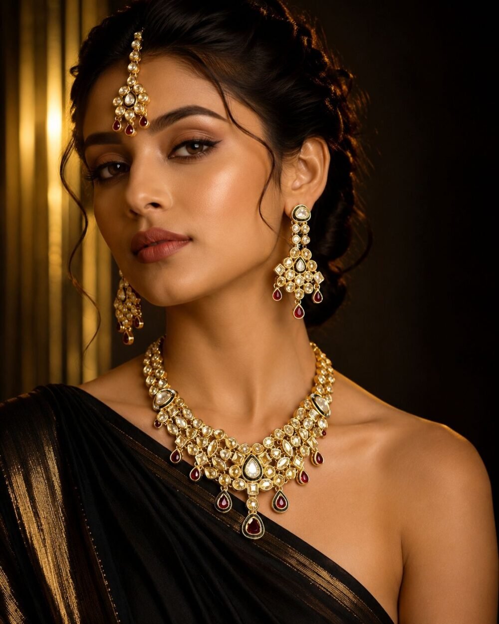 Ruby-Tone Kundan Necklace Set with Tikka | JBS Jewelry