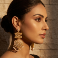 Gold-Tone Kundan Pearl Statement Earrings - Image 1