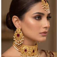 Royal Maroon Designer Choker Set - Image 4