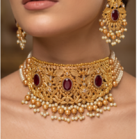 Royal Maroon Designer Choker Set - Image 2
