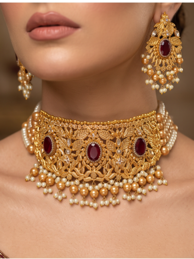 Royal Maroon Designer Choker Set | JBS Jewelry
