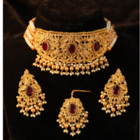 Royal Maroon Designer Choker Set - Image 3