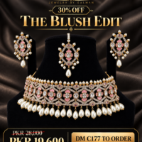 Designer Meenakari Choker Set with Pearl Drops - Image 2