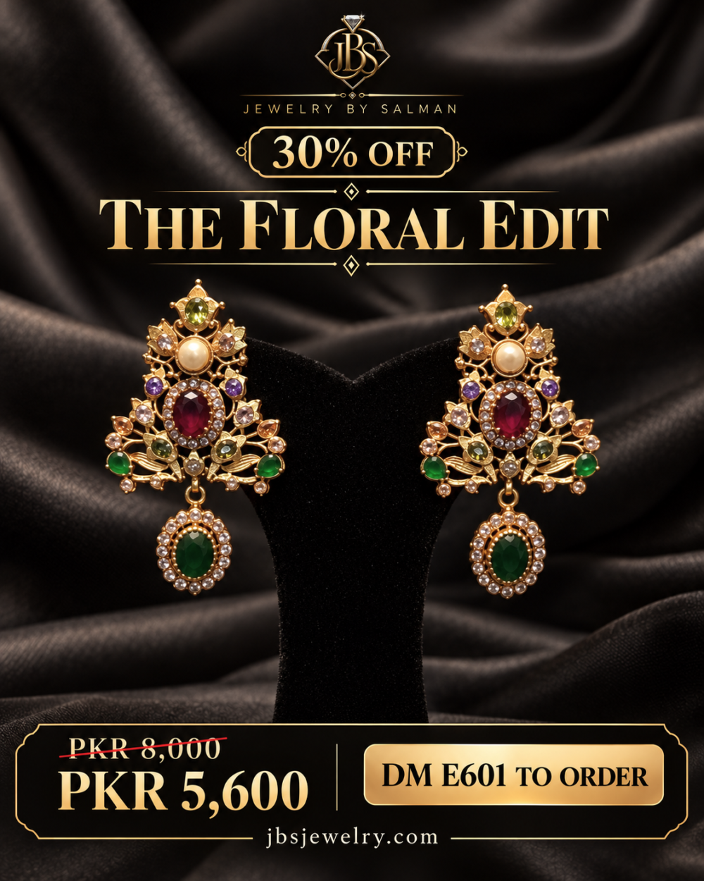 JBS E601 30 Percent Off Sale Poster Ruby Emerald Floral Kundan Drop Earrings | JBS Jewelry - 30% OFF