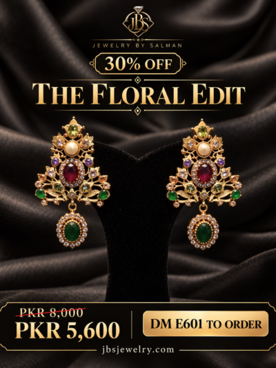 Ruby Emerald Floral Kundan Drop Earrings | JBS Jewelry - 30% OFF