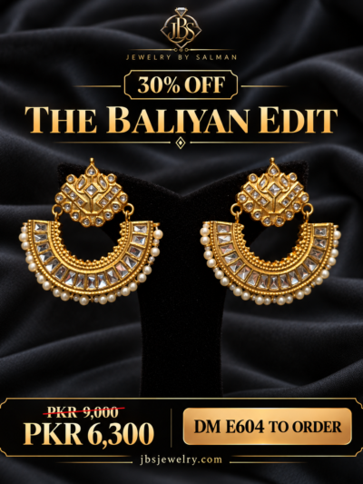 Kundan Crescent Baliyan Earrings with Pearl Drops | JBS Jewelry - 30% OFF