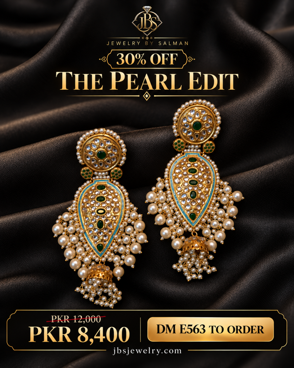 JBS E563 30 Percent Off Sale Poster Pearl Kundan Teardrop Jhumka Earrings | JBS Jewelry - 30% OFF