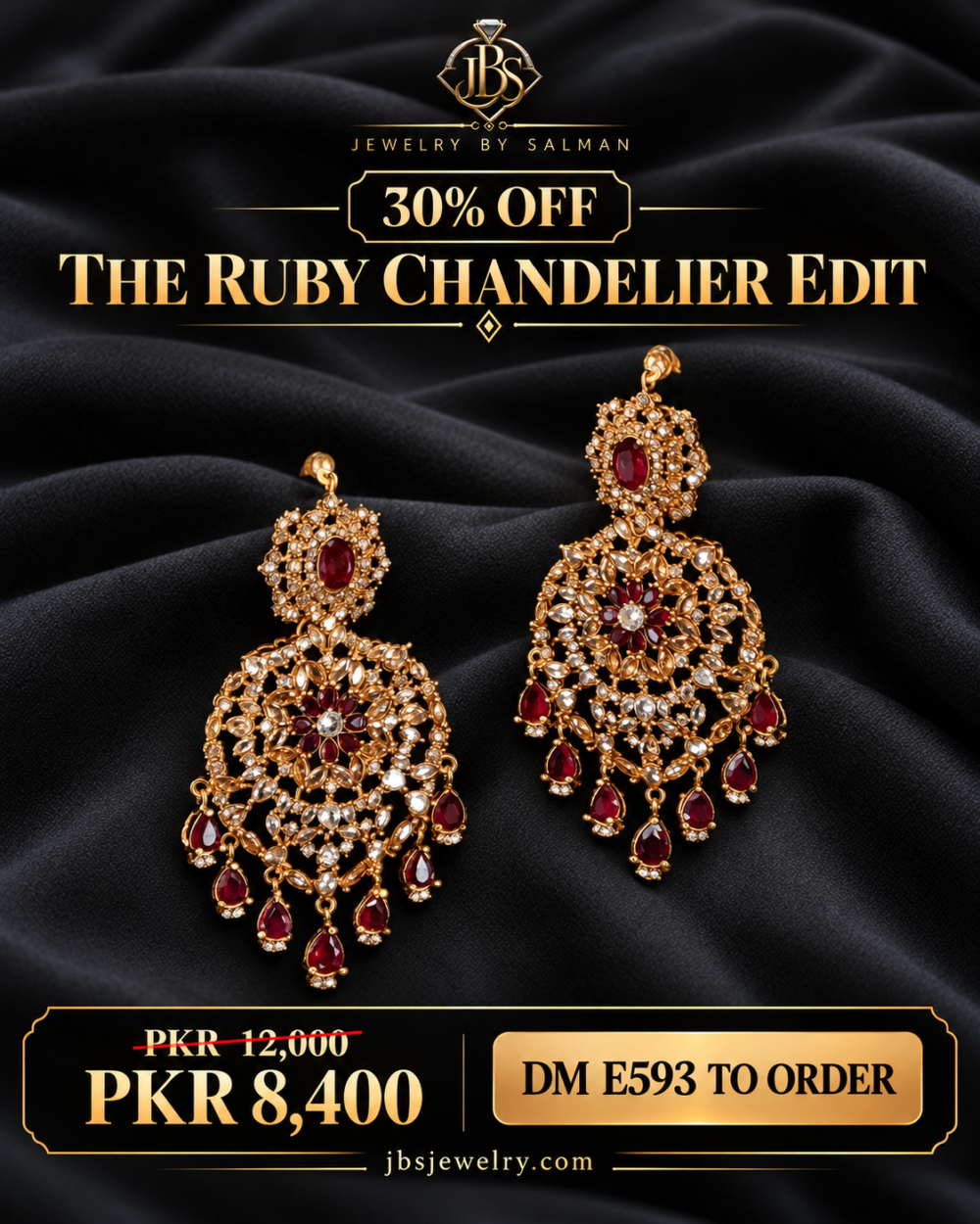 Ruby-Tone Kundan Chandelier Earrings with Bead Drops - JBS Jewelry 30% OFF sale poster